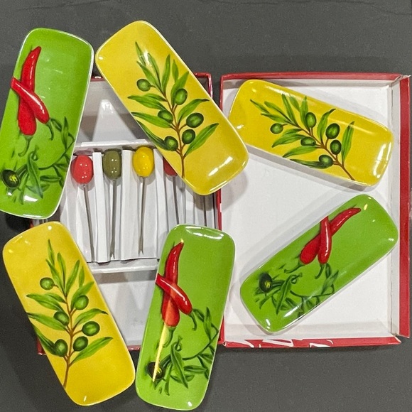 12 PC Geneviève Lethu vintage olive & pepper tapa appetizer dish set From France - Picture 5 of 10